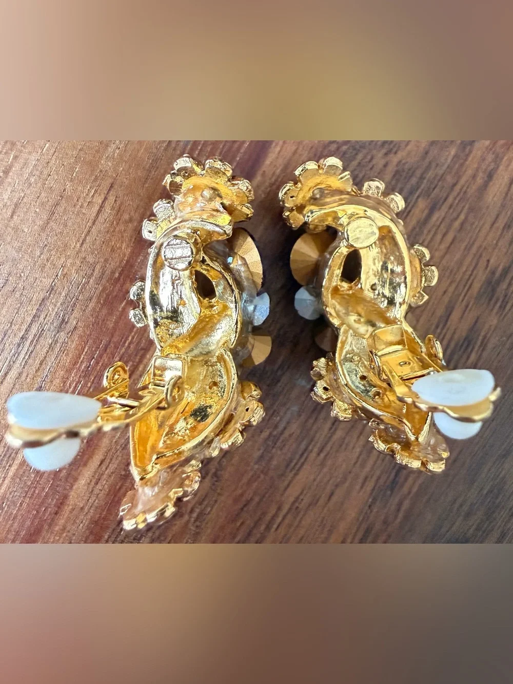 Vintage Gold-Tone Clip-On Earrings with Purple Aurora Borealis AB Rhinestone